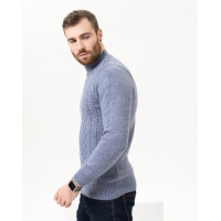 Голубой шерстяной свитер с объемными узорами