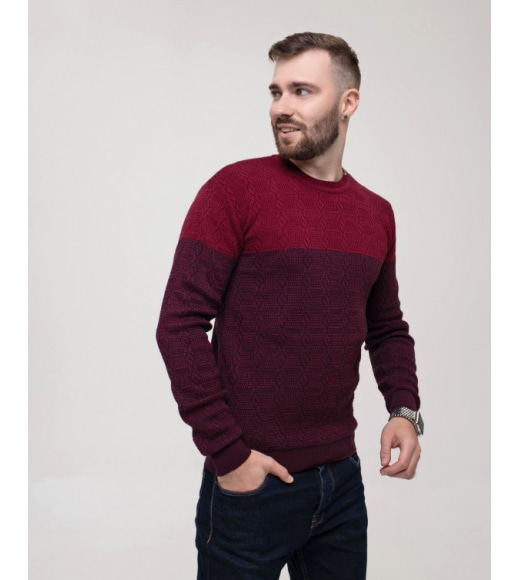 Бордовый свитер фактурной вязки с манжетами
