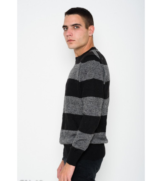 Полосатый вязаный шерстяной свитер на манжетах