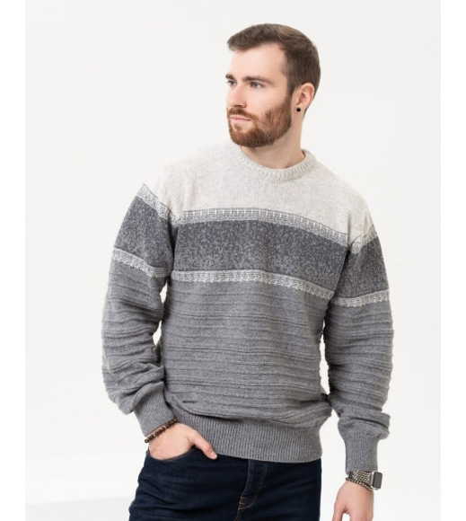 Серый шерстяной свитер со вставками