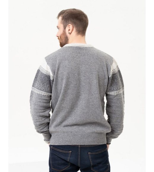 Сірий вовняний светр із вставками