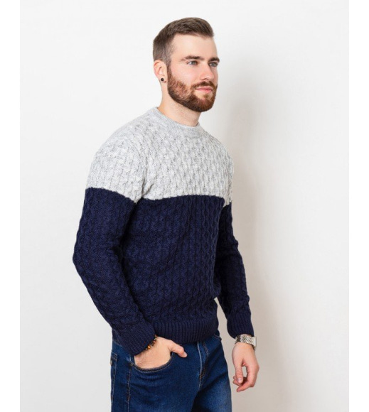 Сіро-синій вовняний трикотажний светр