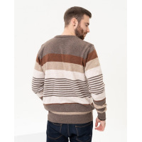 Коричневый шерстяной полосатый пуловер