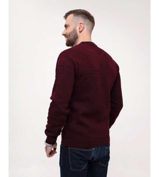 Бордовый шерстяной свитер фактурной вязки