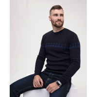 Темно-синій трикотажний светр з геометрією