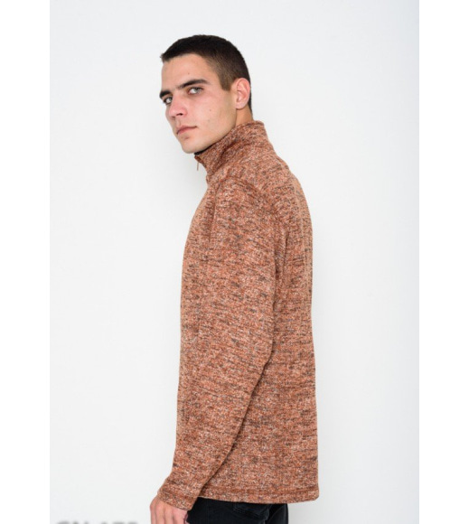 Коричневий меланжевий светр з блискавкою на горловині