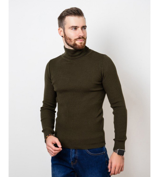 Шерстяной свитер цвета хаки с высоким горлом