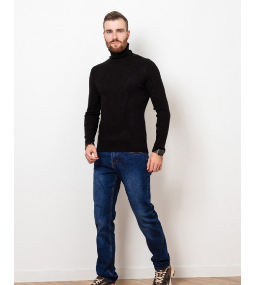 Черный шерстяной свитер с высоким горлом