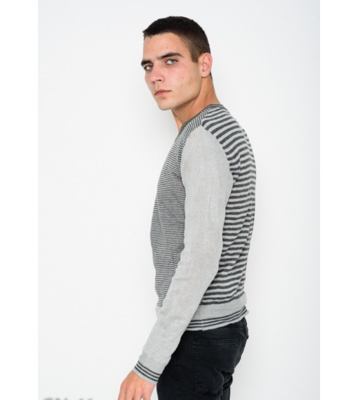 Смугастий светр з тонкої вовни з V-подібною горловиною