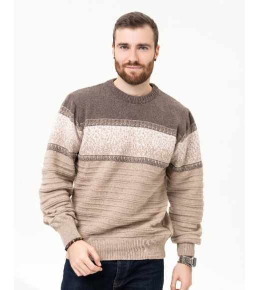 Бежевый шерстяной свитер со вставками