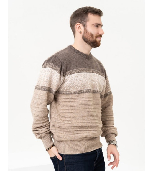 Бежевий вовняний светр із вставками