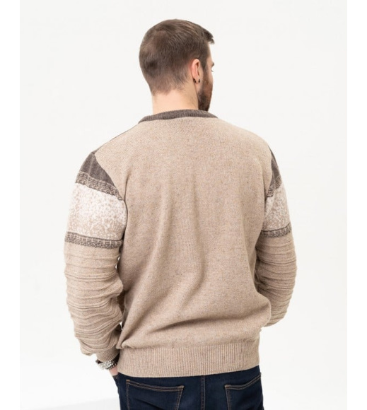 Бежевый шерстяной свитер со вставками