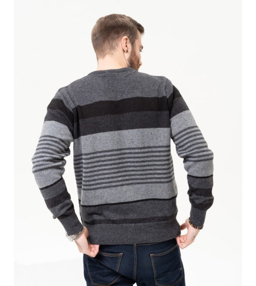 Темно-сірий вовняний смугастий пуловер