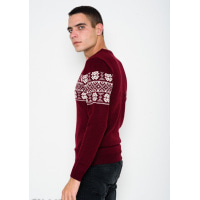 Бордовий в`язаний шерстяний светр з етнічним візерунком