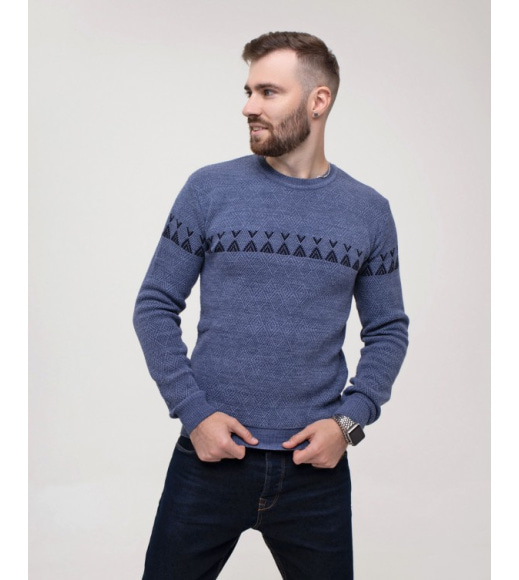 Блакитний трикотажний светр з геометрією