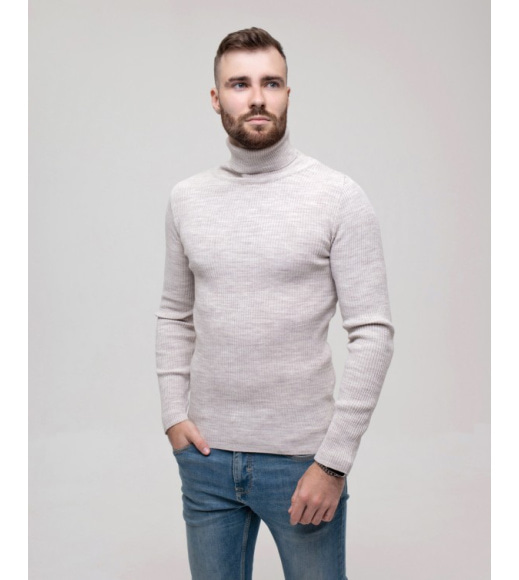 Светло-серый шерстяной свитер с высоким горлом