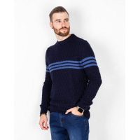 Темно-синій в'язаний светр із горизонтальними смужками