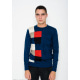 Синій тонкий светр з яскравим геометричним декором