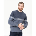 Синий шерстяной свитер с контрастным низом