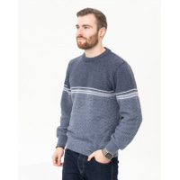 Синий шерстяной свитер с контрастным низом
