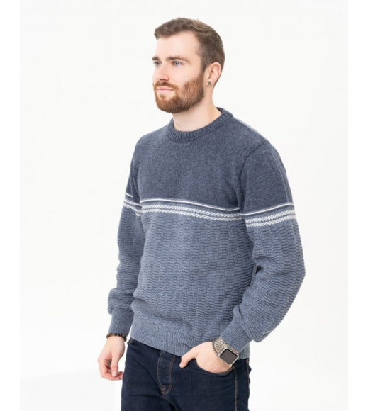 Синій вовняний светр із контрастним низом