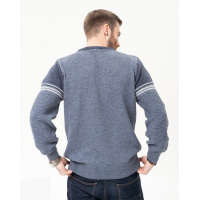 Синій вовняний светр із контрастним низом