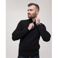 Черный шерстяной свитер с воротником на молнии