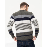 Шерстяной полосатый пуловер цвета хаки