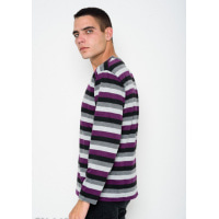 Серо-фиолетовый ангоровый свитер в полоску с V-образной манжеткой на горловине