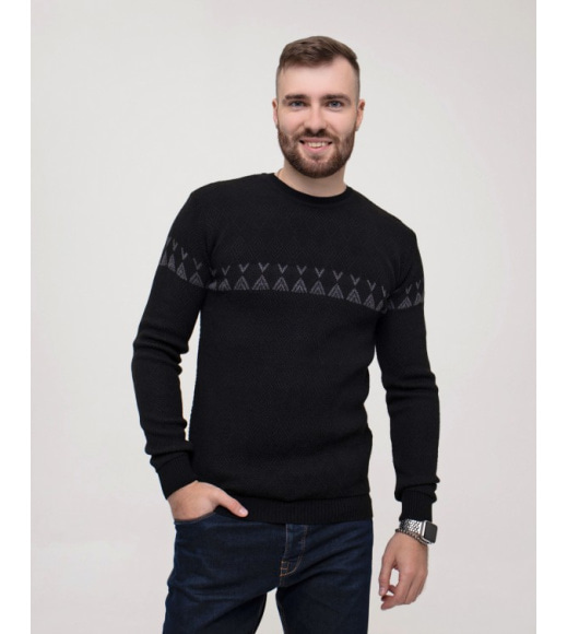Чорний трикотажний светр з геометрією