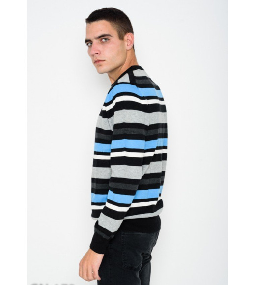 Смугастий вовняний комфортний светр на манжетах