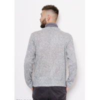 Сірий вовняний светр з трикотажним смугастим коміром-гольфом