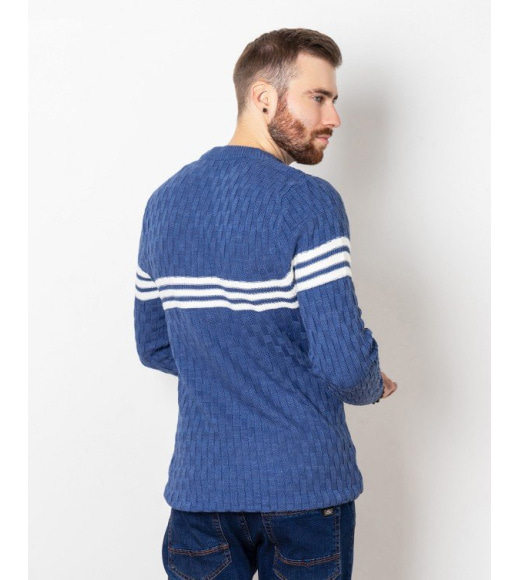 Синій трикотажний светр з горизонтальними смужками