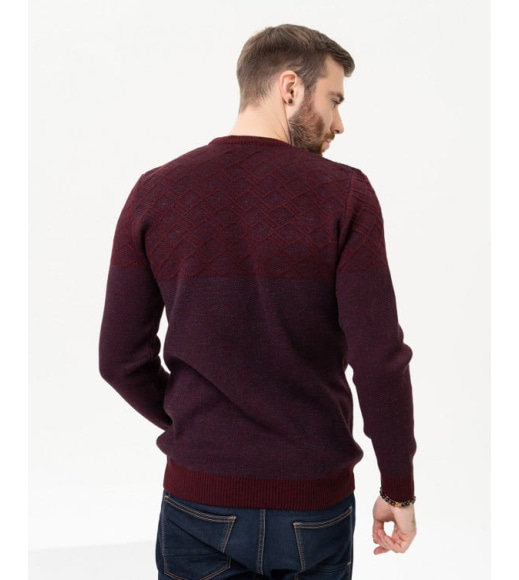 Бордовый хлопковый свитер с геометрическим узором