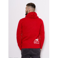 Красный шерстяной вязаный свитер с капюшоном и молнией