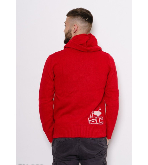 Червоний в`язаний шерстяний светр з капюшоном і блискавкою