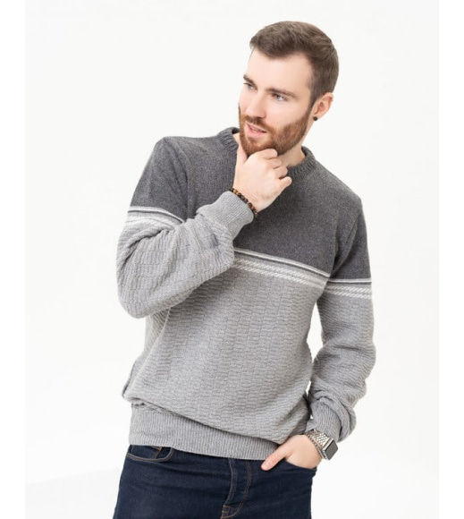 Сірий вовняний светр із контрастним низом