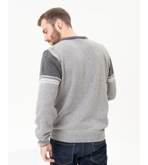 Серый шерстяной свитер с контрастным низом
