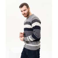 Серый шерстяной полосатый пуловер
