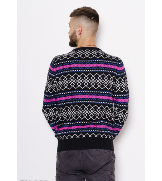 Черный вязаный свитер с ярким орнаментом