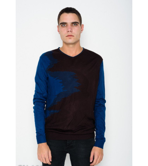 Тонкий чорно-синій светр з фактурним декором