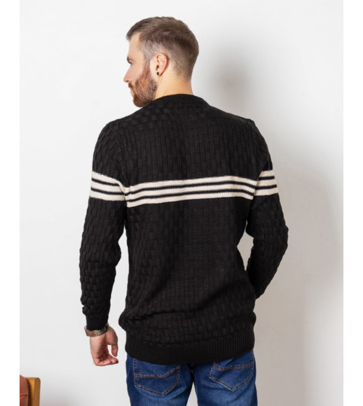 Чорний трикотажний светр з горизонтальними смужками