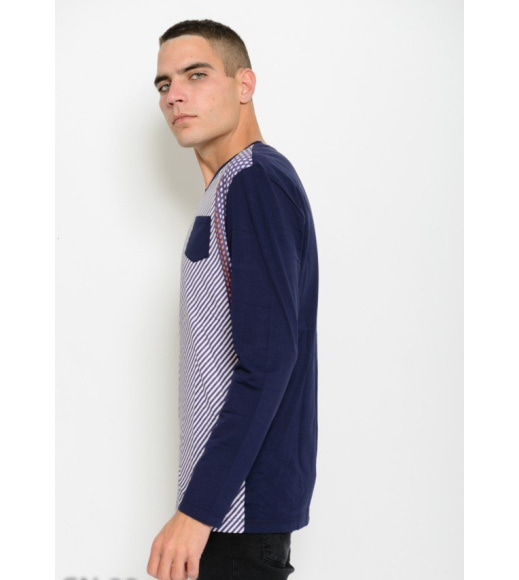 Яркий принтованный трикотажный тонкий свитер с карманом на груди