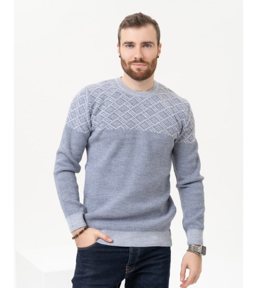 Блакитний бавовняний светр з геометричним візерунком