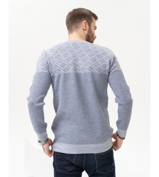 Блакитний бавовняний светр з геометричним візерунком