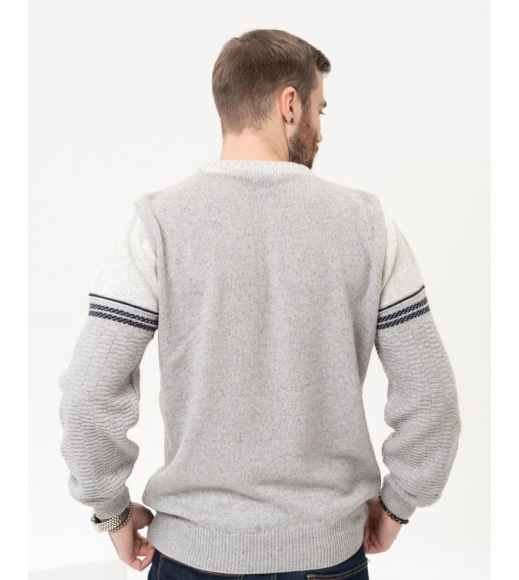 Світло-сірий вовняний светр із контрастним низом