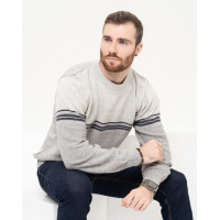 Світло-сірий вовняний светр із контрастним низом