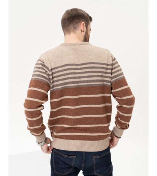 Бежевий вовняний пуловер зі смужками