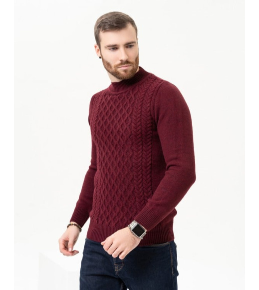 Бордовий вовняний светр із об'ємними візерунками
