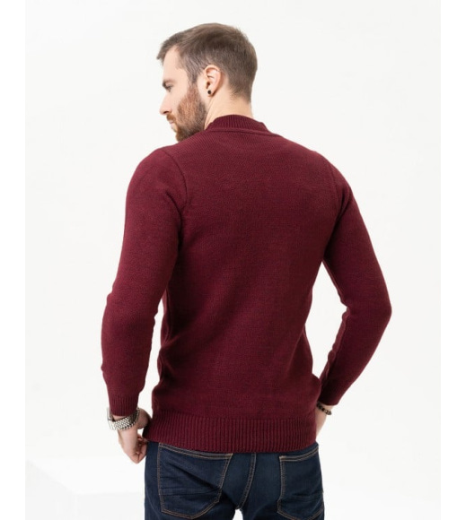 Бордовий вовняний светр із об'ємними візерунками